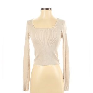 American Eagle Long Sleeve Ivory Ribbed Crop Top